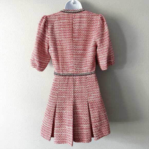 Maje Tweed Mini Dress V Neck with Ethnic Trim‎ women’s size 2 recycled polyester - Picture 8 of 16